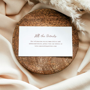 Rustic Script Brown and White Wedding Details Enclosure Card