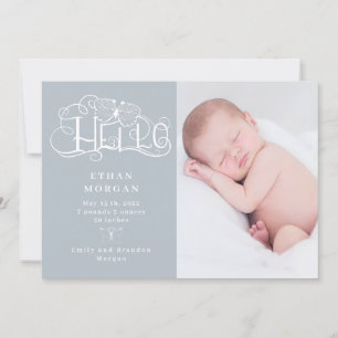 rustic script butterfly blue birth announcement