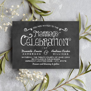 Rustic Script Chalkboard Marriage Celebration Invitation
