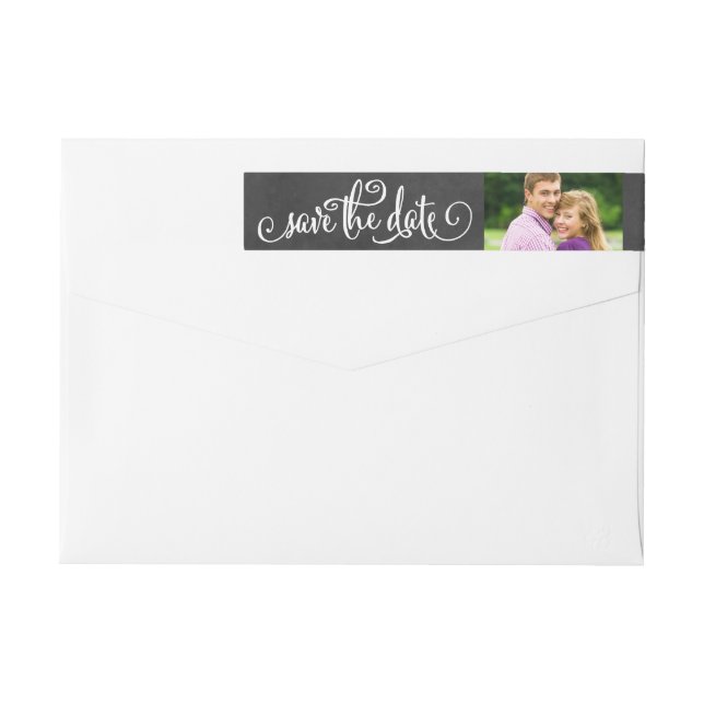 Rustic Script Chalkboard Photo Save the Date Wrap Around Label (Back)