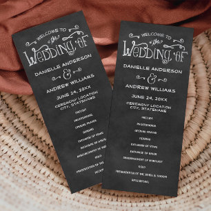 Rustic Script Chalkboard Wedding Black Ceremony Program