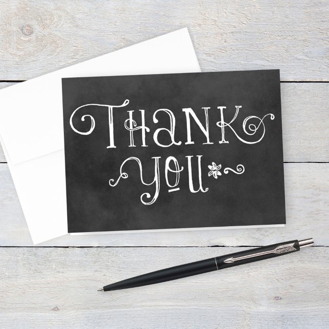 Rustic Script Chalkboard Wedding Black Thank You Card (Creator Uploaded)