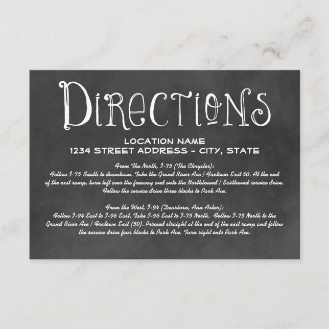 Rustic Script Chalkboard Wedding Directions Black Enclosure Card (Front)