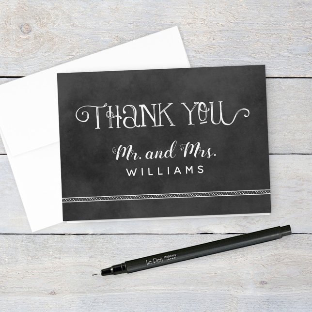 Rustic Script Chalkboard Wedding Monogram Black Thank You Card (Creator Uploaded)