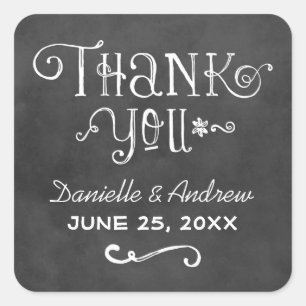 Rustic Script Chalkboard Wedding Thank You Black Square Sticker