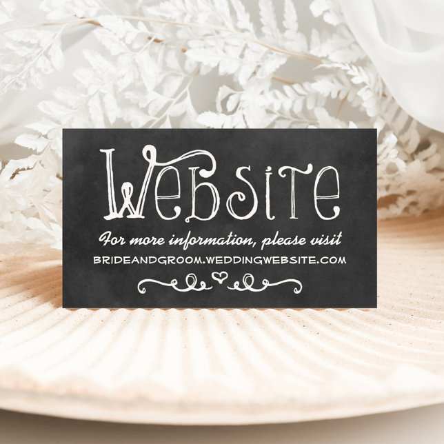 Rustic Script Chalkboard Wedding Website Black Enclosure Card (Creator Uploaded)