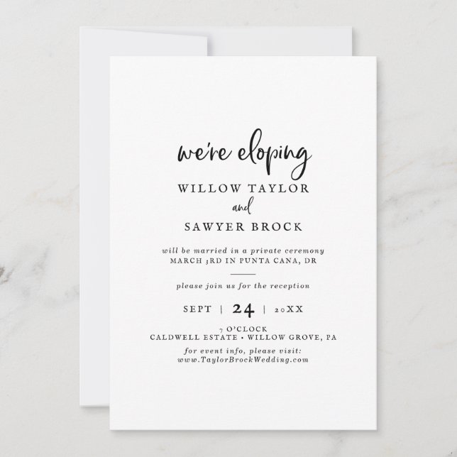 Rustic Script Elopement Reception Invitation (Front)