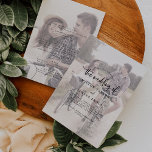 Rustic Script | Faded Photo Front and Back Wedding Invitation<br><div class="desc">This rustic script faded photo front and back wedding invitation is perfect for a country wedding. The simple and modern black and white design features unique whimsical handwritten calligraphy lettering with a contemporary minimalist boho style. Personalise it with 2 engagement photos, one on the front and one on the back....</div>