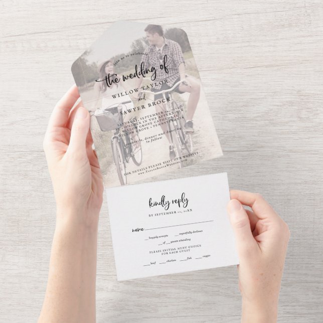 Rustic Script Faded Photo Wedding All In One Invit All In One Invitation (Tearaway)