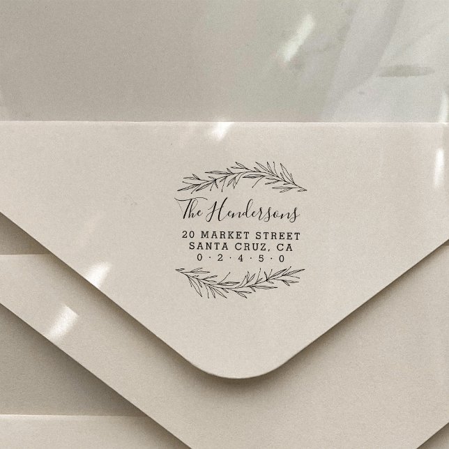 Rustic Script Family Name Botanical Return Address Rubber Stamp (Creator Uploaded)