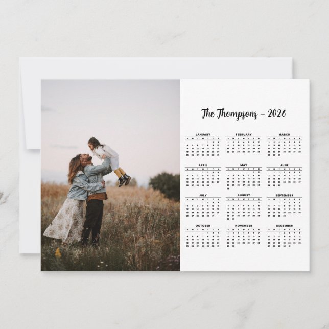 Rustic Script Family Photo 2026 Calendar 12 Month  Holiday Card (Front)
