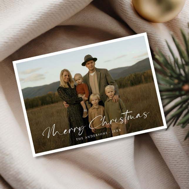 Rustic Script Family Photo Merry Christmas Card (Creator Uploaded)