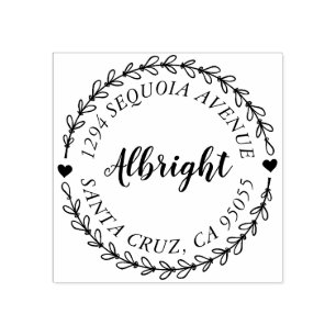 Rustic Script & Hand Drawn Wreath Return Address Rubber Stamp