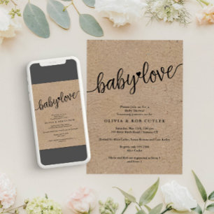 Rustic Script Kraft Baby Love Shower Invitation
