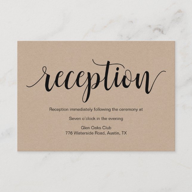 Rustic Script, kraft black, Wedding Reception Enclosure Card (Front)