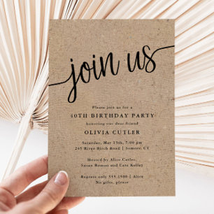 Rustic Script Kraft "Join Us" Any Occasion Invitation