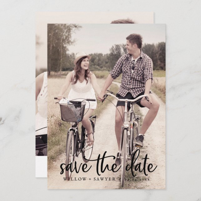 Rustic Script Light Photo Template Save the Date (Front/Back)