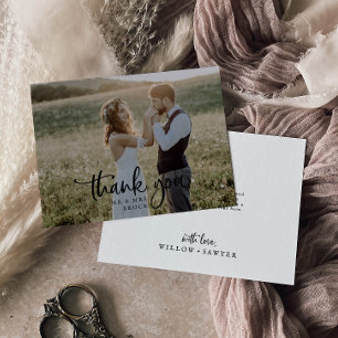 Rustic Script Light Photo Wedding Thank You Card