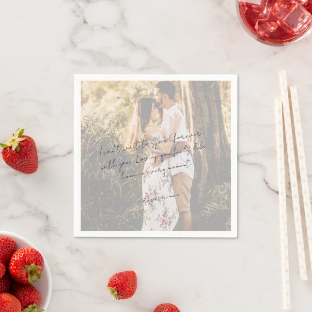 Rustic Script Love Note Photo Modern Wedding Napkin (Insitu)