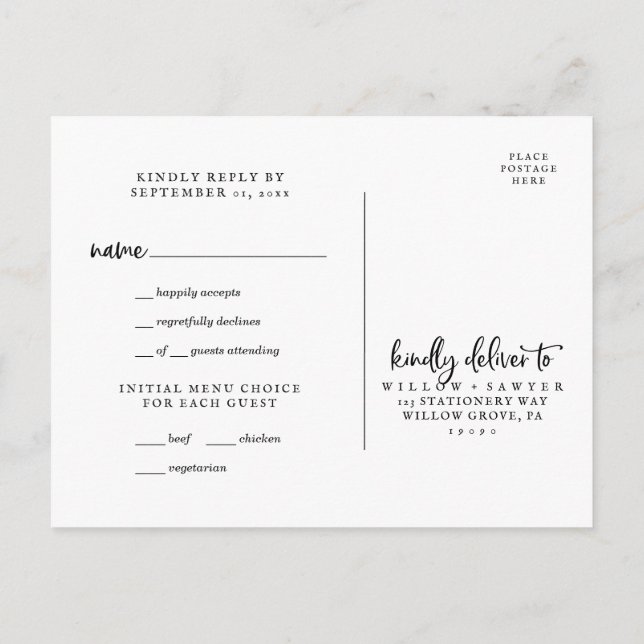 Rustic Script Menu Choice RSVP (Back)