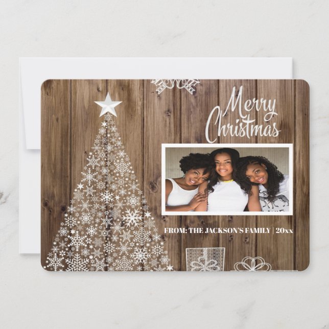 Rustic Script Merry Christmas Photo Holiday Card (Front)
