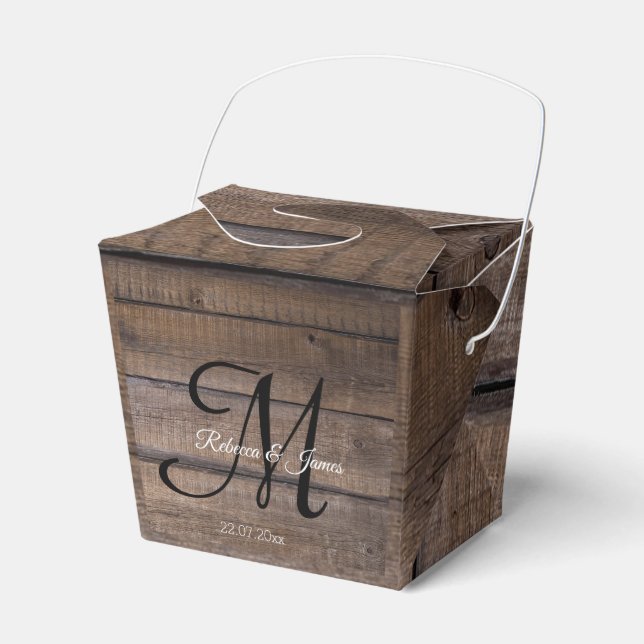 Rustic Script Monogram Barn Country Wedding Party Favour Box (Front Side)