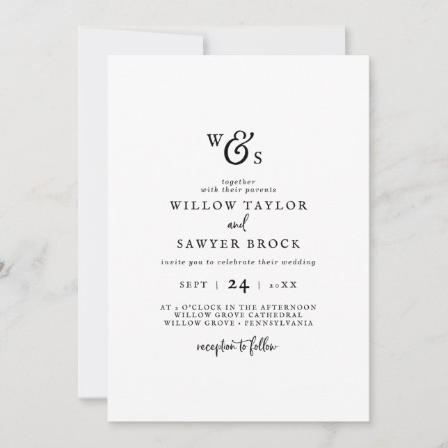 Rustic Script Monogram Wedding Invitation (Front)