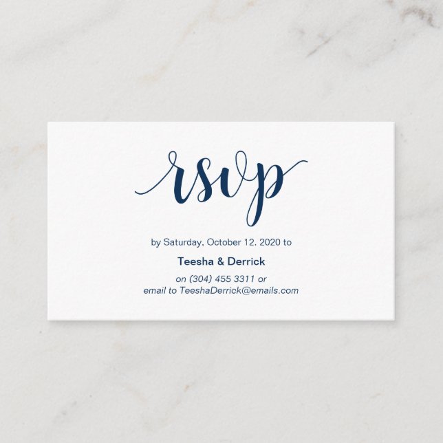 Rustic Script, Navy Blue Colour, Wedding RSVP Enclosure Card (Front)