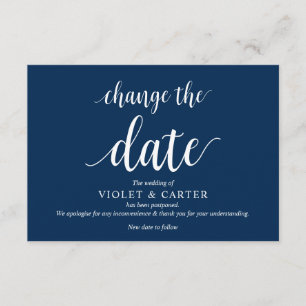 Rustic Script, Navy Blue Script, Wedding postpone Enclosure Card