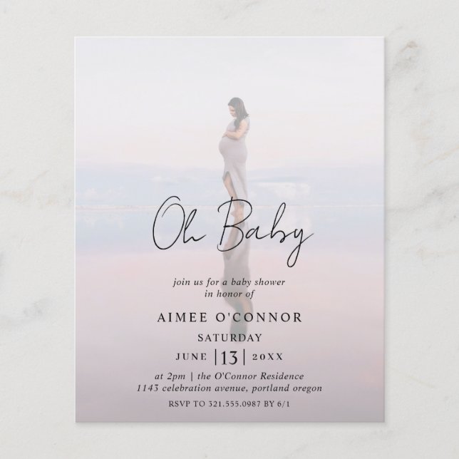 Rustic Script Photo Budget Baby Shower Invitation (Front)