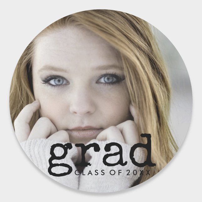 Rustic Script Photo Graduation Classic Round Sticker (Creator Uploaded)
