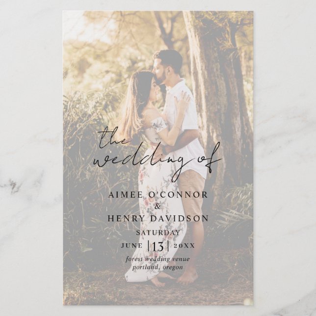 Rustic Script Photo Modern Budget Wedding Program Flyer (Front)