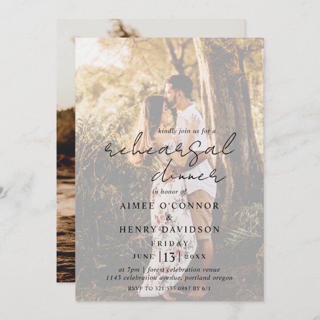 Rustic Script Photo Modern Rehearsal Dinner Invitation (Front/Back)