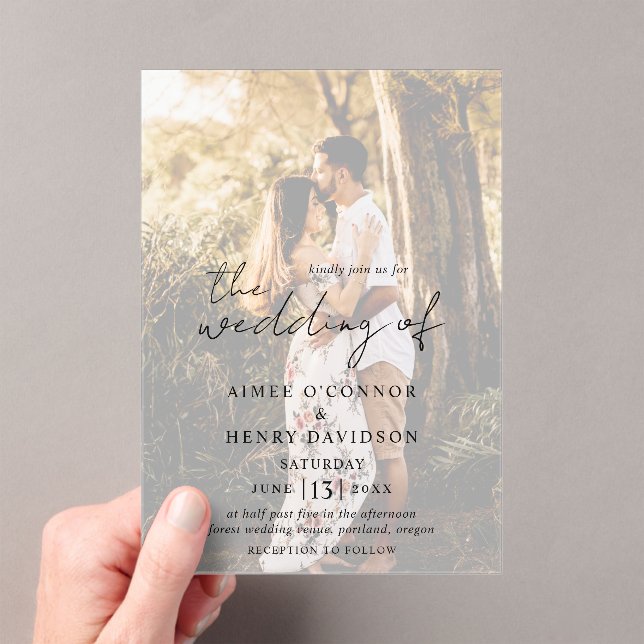 Rustic Script Photo Modern Wedding Acrylic Invitations (Insitu (Handheld))