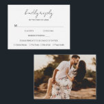 Rustic Script Photo Modern Wedding Mini RSVP Card<br><div class="desc">Modern Wedding Mini RSVP Card featuring a simple design with "kindly reply" in a rustic style script typography along with the option for guests to choose their meal.  The back has your favourite photo.  This elegant response card with a minimalist layout is great for any style of wedding.</div>