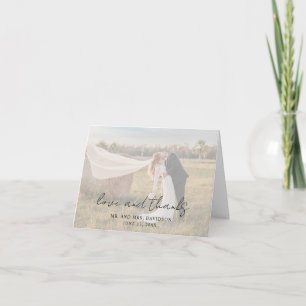 Rustic Script Photo Modern Wedding Thank You Card
