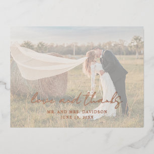 Rustic Script Photo Modern Wedding Thank You Foil Invitation Postcard