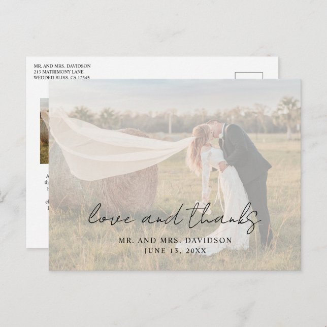 Rustic Script Photo Modern Wedding Thank You Postcard (Front/Back)