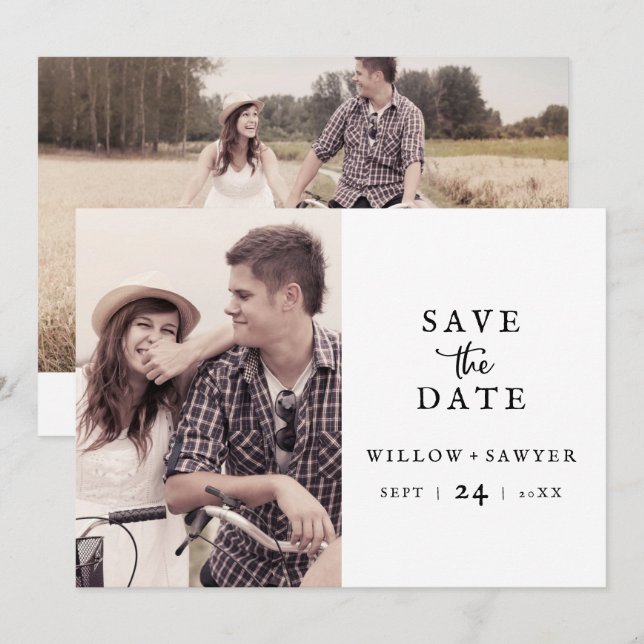 Rustic Script Photo Save The Date (Front/Back)