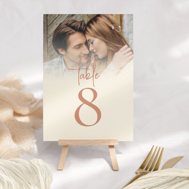 Rustic Script Photo Terracotta Cream Table Number (Creator Uploaded)