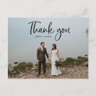 Rustic Script Photo Wedding Thank You Postcard