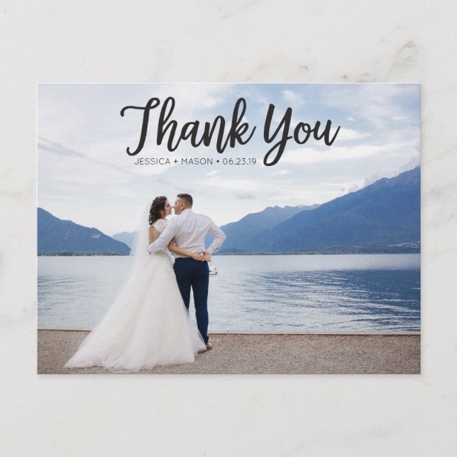 Rustic Script Photo Wedding Thank You Postcard (Front)