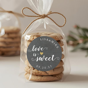 Rustic Script Pink Love is Sweet Wedding Favour Classic Round Sticker