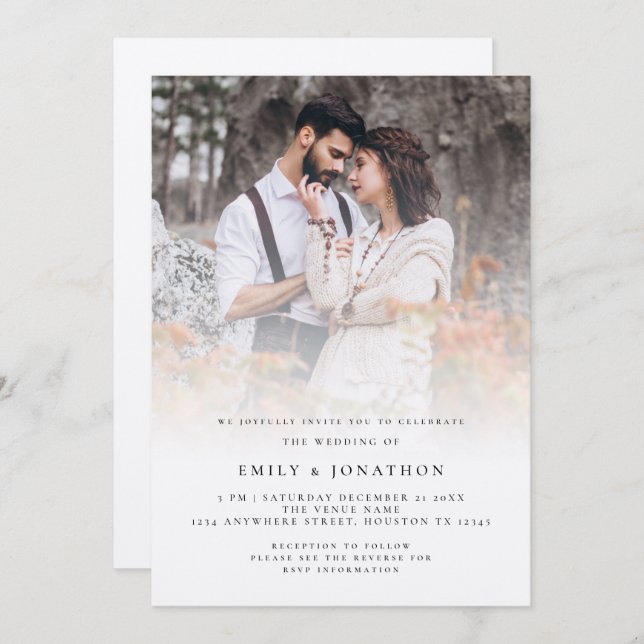 Rustic Script QR Code Photo Overlay Wedding Invitation (Front/Back)