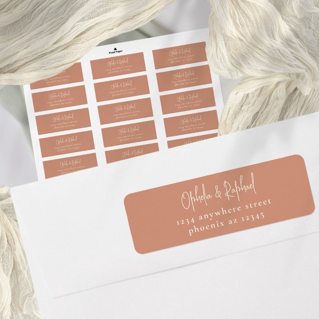 Rustic Script Return Address Wedding Terracotta Label (Creator Uploaded)