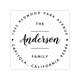 Rustic Script Round Family Name Return Address Self-inking Stamp