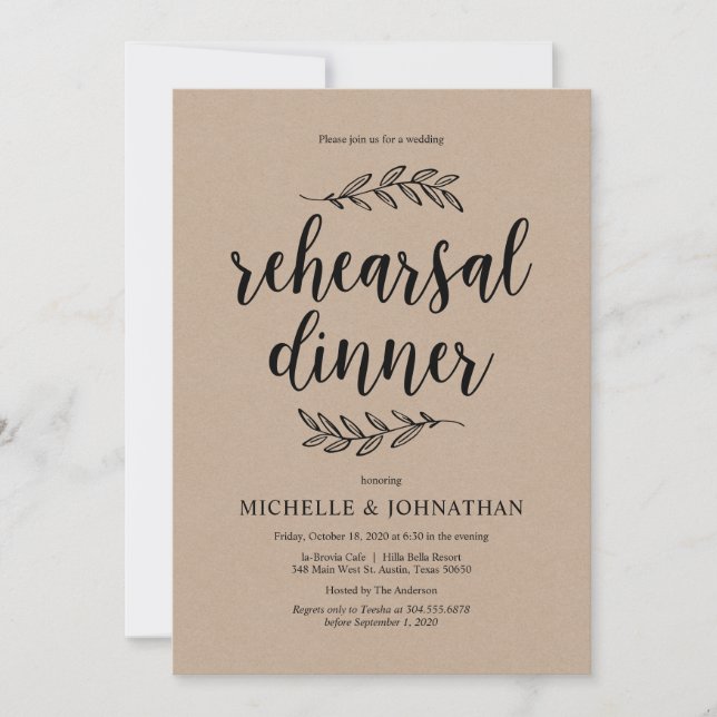 Rustic Script, rustic kraft, Rehearsal Dinner Invitation (Front)