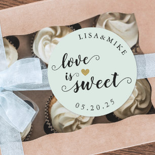 Rustic Script Sage Love is Sweet Wedding Favour Classic Round Sticker