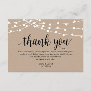 Rustic Script, string light, Wedding Thank you Enclosure Card