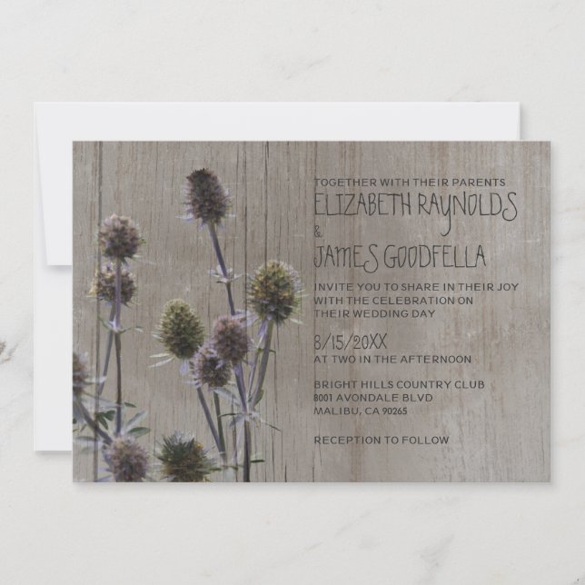 Rustic Sea Holly Wedding Invitations (Front)